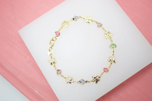 MultiColor CZ Stones With Butterfly Charms Bracelet (I153)