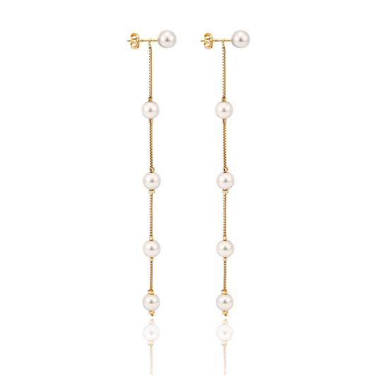 Box Chain Pearl Dangle Earrings (K355)(K214)