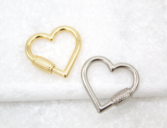 18K Gold Filled Heart Shaped Carabiner Lock, Carabiner Clasp, Screw in Clasp (XX14)
